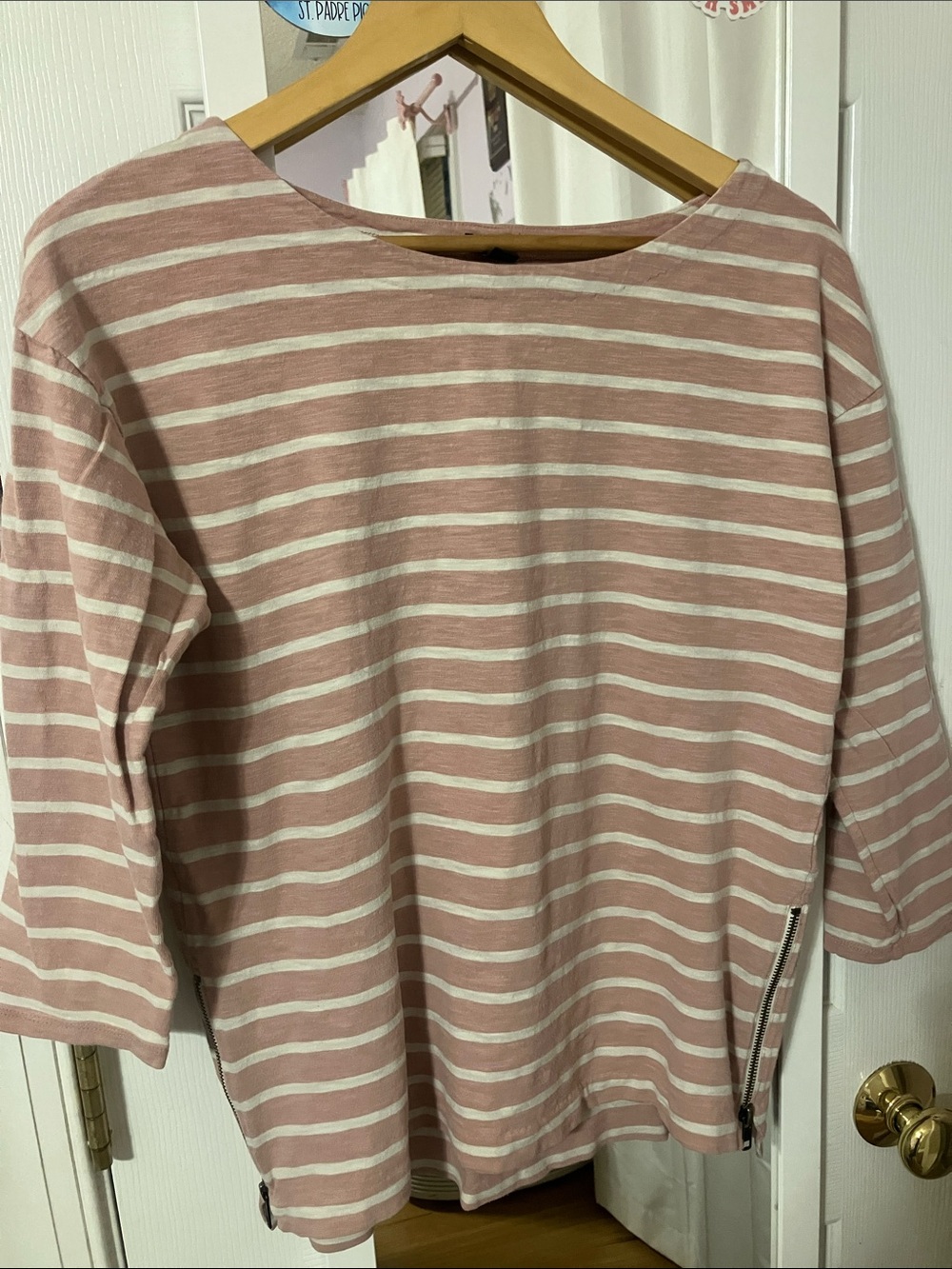 J. Crew Pink and White Striped Boatneck Sweatshirt